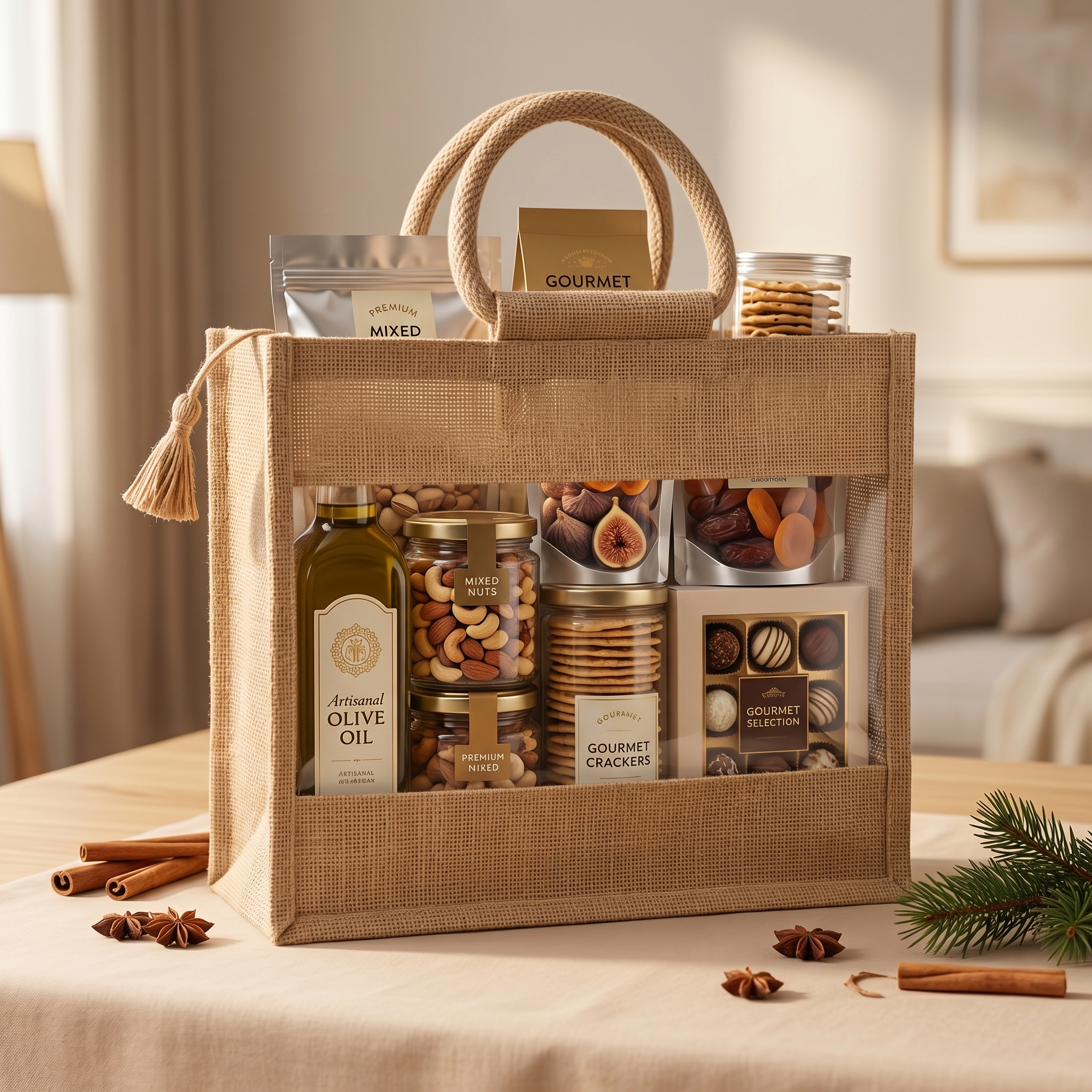 Window 11X11X8 Inch Jute Hamper Bag – With Zip